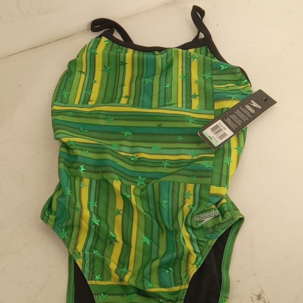 Green n yellow star pattern women's speedo swim suit size 8
